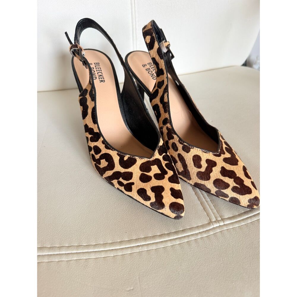 Bleecker & Bond Bethany Leopard Calf Hair Slingback Heels Pumps Size 6M